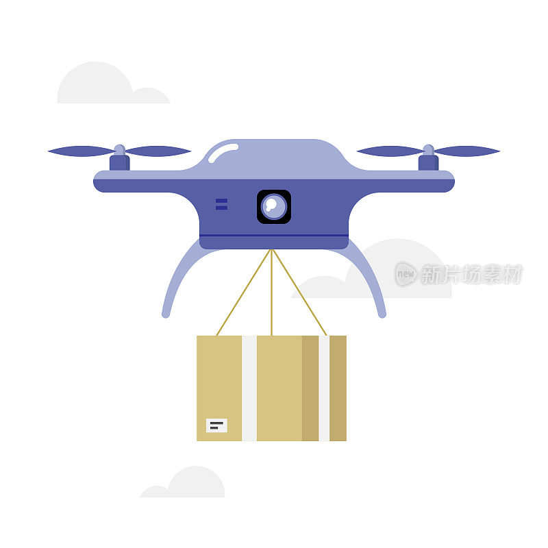 Drone Delivery Icon Flat Design. Shipping Box Carrying Drone Vector Design.